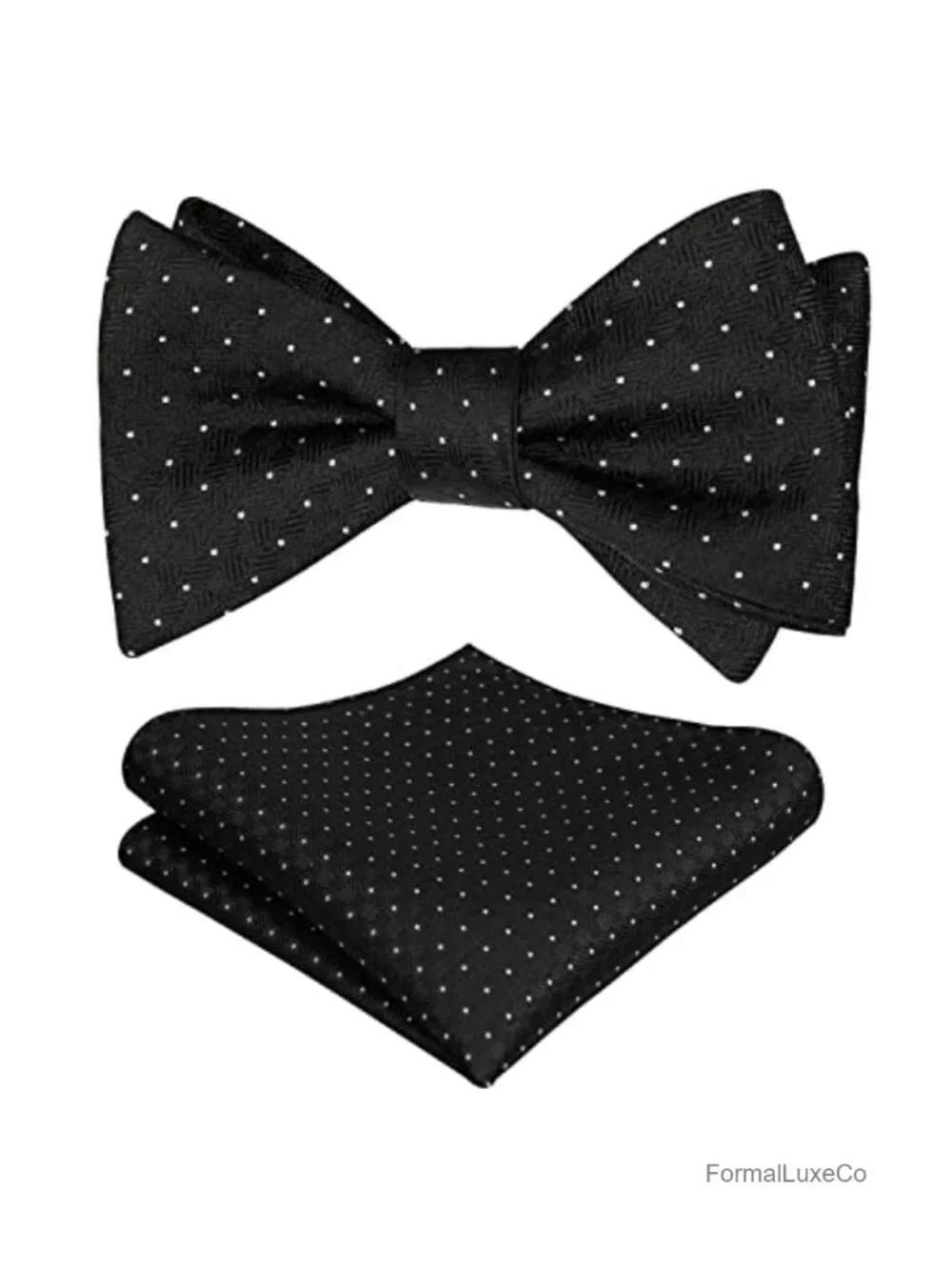 Mens 2pcs Solid Self-Tied Bow Tie Set with Pocket Square Polyester